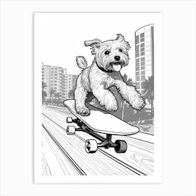 Miniature Schnauzer Dog Skateboarding Line Art 4 Art Print