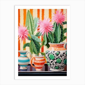 Cactus Painting Maximalist Still Life Easter Cactus 1 Art Print