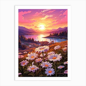 Daisy Wildflower With Sunset 4 Art Print