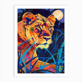 Southwest African Lion Night Hunt Fauvist Painting 4 Art Print