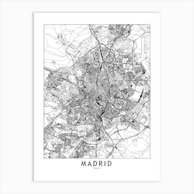 Madrid White Map Art Print