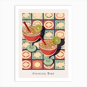 Cocktail Time Tile Watercolour Poster 3 Art Print