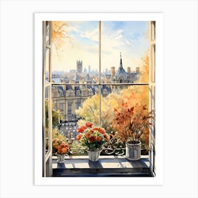 Window View Of London United Kingdom In Autumn Fall, Watercolour 1 Art Print