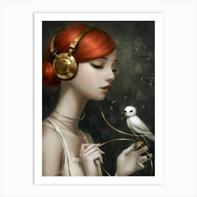 Bird With Headphones 3 Art Print