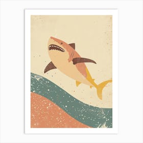 Shark & Muted Pastel Waves Art Print