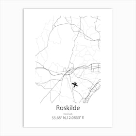 Roskilde,Denmark Minimalist Map Art Print