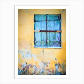 Blue Shutters And Yellow Wall Art Print