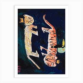 Cheetah Tiger Toucan In The Night Sky Art Print