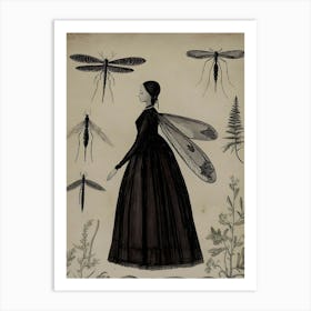 Lady With Dragonflies Art Print