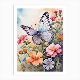 Butterfly And Flowers 6 Art Print