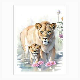 Lion And Cub 3 Art Print