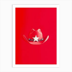 Cowboy Hat On Red Background Art Print