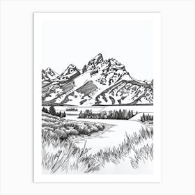 Grand Teton Usa Line Drawing 1 Art Print