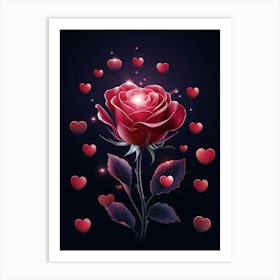 Red Rose With Hearts Art Print