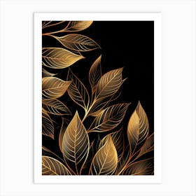 Gold Leaves On Black Background 3 Art Print