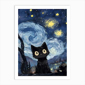 Starry Night Cat Art Print