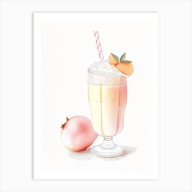 Peach Milkshake Dairy Food Pencil Illustration 4 Art Print