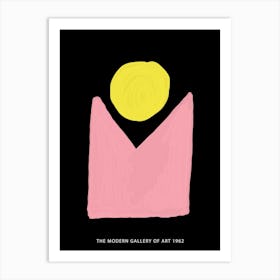 Pink And Yellow Abstract Shapes Black Background Art Print