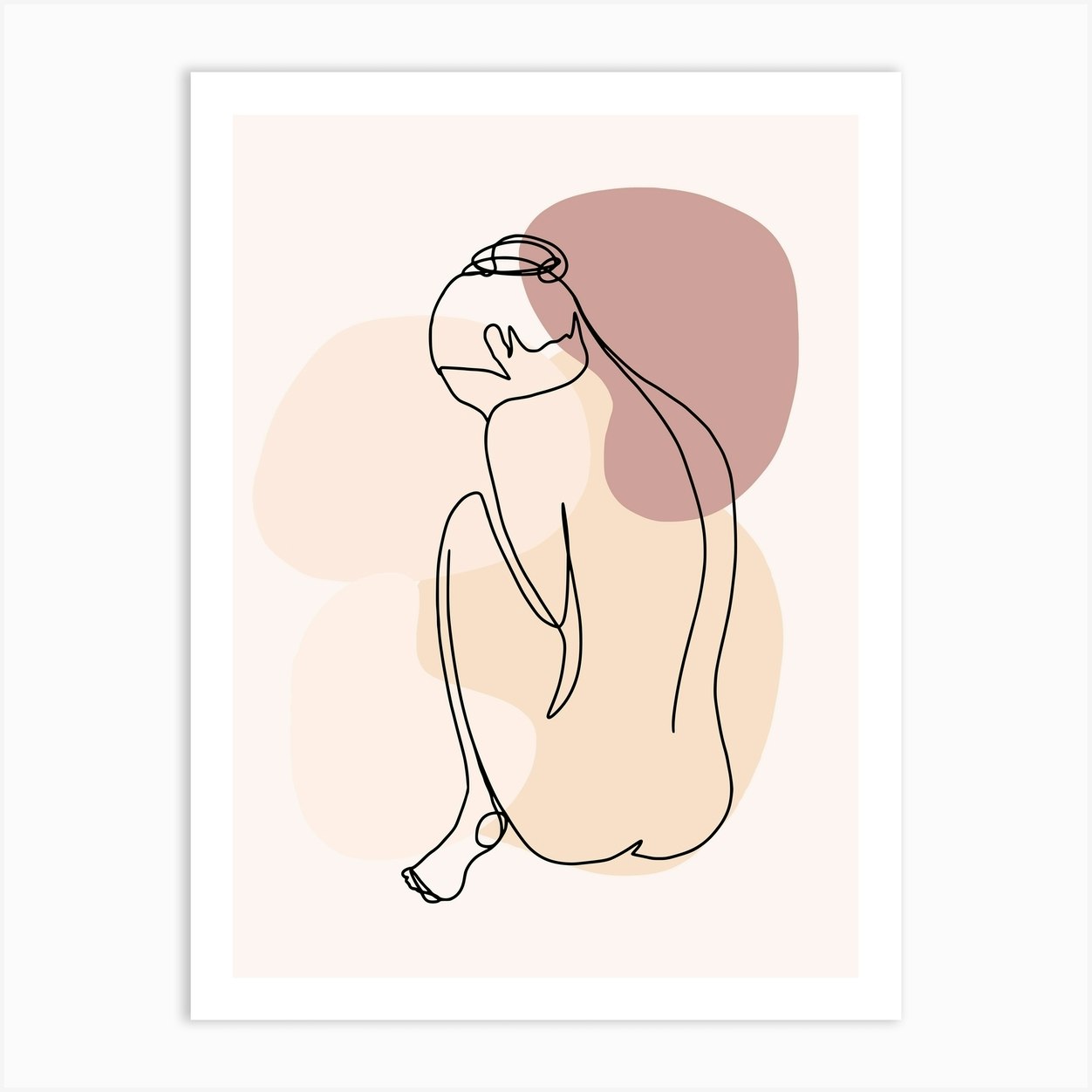 Minimal Line Art Sitting Beautiful Woman Art Print by