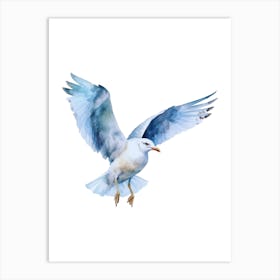 Watercolor Seagull In Flight Art Print