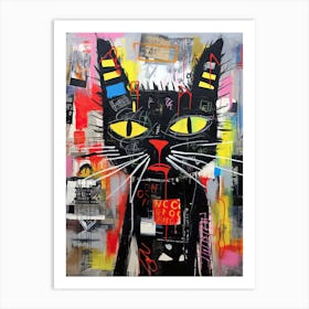 Meow-tropolis: Basquiat's style Neo-expressionism Black Cat Art Print