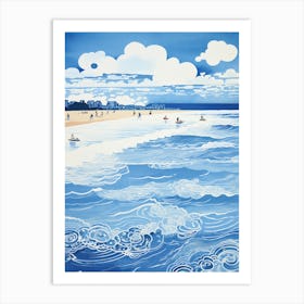 Bournemouth Beach Dorset Printmaking Style 1 Art Print