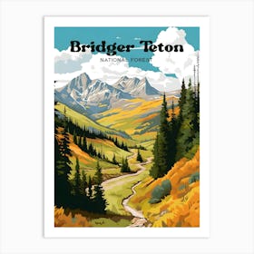 Bridger Teton National Forest Hiking Modern Travel Illustration Art Print