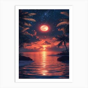 Full Moon Over The Ocean 7 Art Print