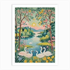 Swans By The Lake Art Print