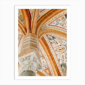 Orange Arched Ceiling and Frescoes of Chapel in Naples Art Print