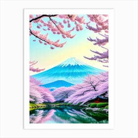 Cherry Blossoms In Japan Mount Fuji Japan Beautiful Lake Landscape 4 Art Print