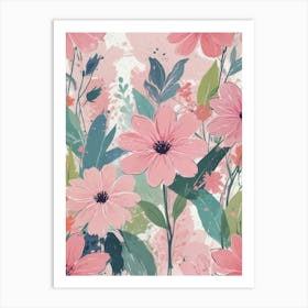 Pink Flowers Seamless Pattern Art Print