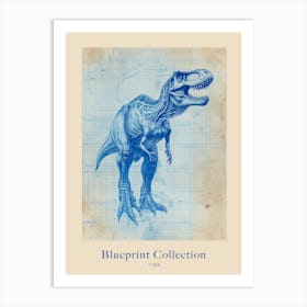 T Rex Dinosaur Blue Print Inspired 3 Poster Art Print