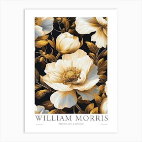 William Morris Prints White Flowers Peonies Morris Exhibition Print Yellow Gold Poster Vintage Art Print