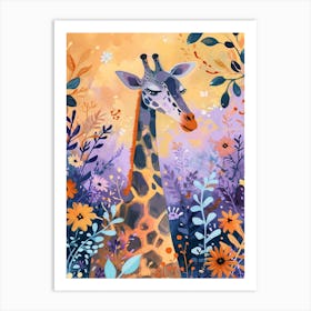 Cute Illustration Of A Giraffe In The Plants 4 Art Print