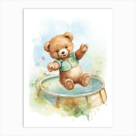 Trampoline Teddy Bear Painting Watercolour 3 Art Print