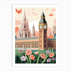 The Palace Of Westminster   London, England   Cute Botanical Illustration Travel 1 Art Print