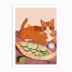 Cat And Salad 1 Art Print