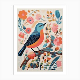 Colourful Scandi Bird European Robin 4 Art Print