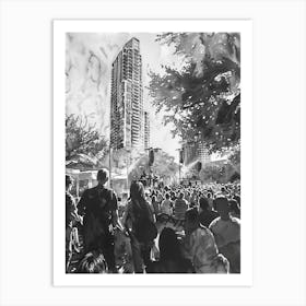 Live Music Scene Austin Texas Black And White Watercolour 1 Art Print