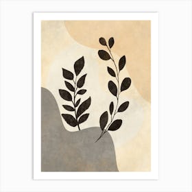 Leaves On A Beige Background Art Print