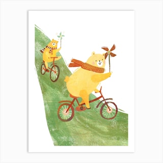 Bears Ride Bikes Art Print