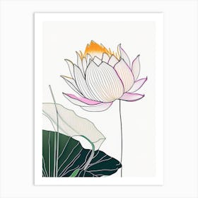 Lotus Flower In Garden Abstract Line Drawing 2 Art Print