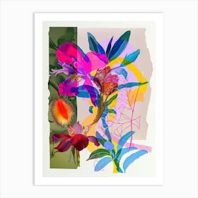 Freesia 1 Neon Flower Collage Art Print