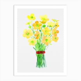 Yellow Flowers In A Vase watercolor artwork Art Print