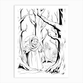 The Dark Forest (Snow White And The Seven Dwarfs) Fantasy Inspired Line Art 2 Art Print