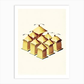 Row Of Beehives 1 Vintage Art Print