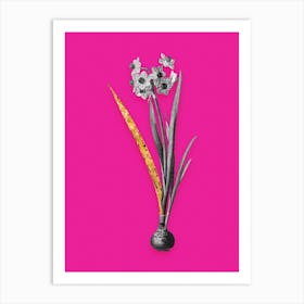 Vintage Daffodil Black and White Gold Leaf Floral Art on Hot Pink n.0626 Art Print
