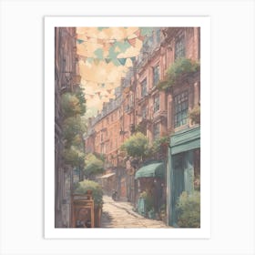 London Covent Garden Streets Market Bunting Pastel Tones Art Print