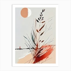 Floral Coastal Landscape - Abstract Minimal Boho Beach Art Print